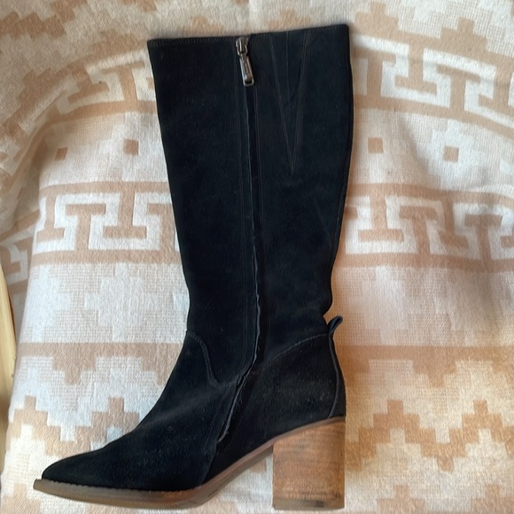 Blonde tall waterproof black suede leather boots - Picture 5 of 10